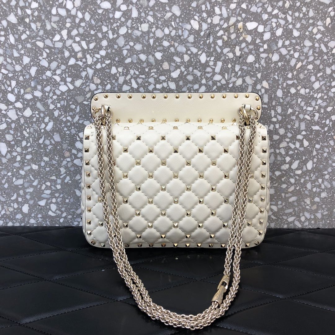 Valentino Garavani Rockstud Spike Medium Chain Bag in Ivory Supple Lambskin Nappa